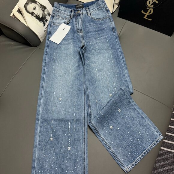 Chanel rhinestone straight-leg jeans for women - Picture 1 of 8